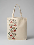 Custom Embroidered Floral Tote Bag – Red Flower Vine Canvas Shoulder Bag