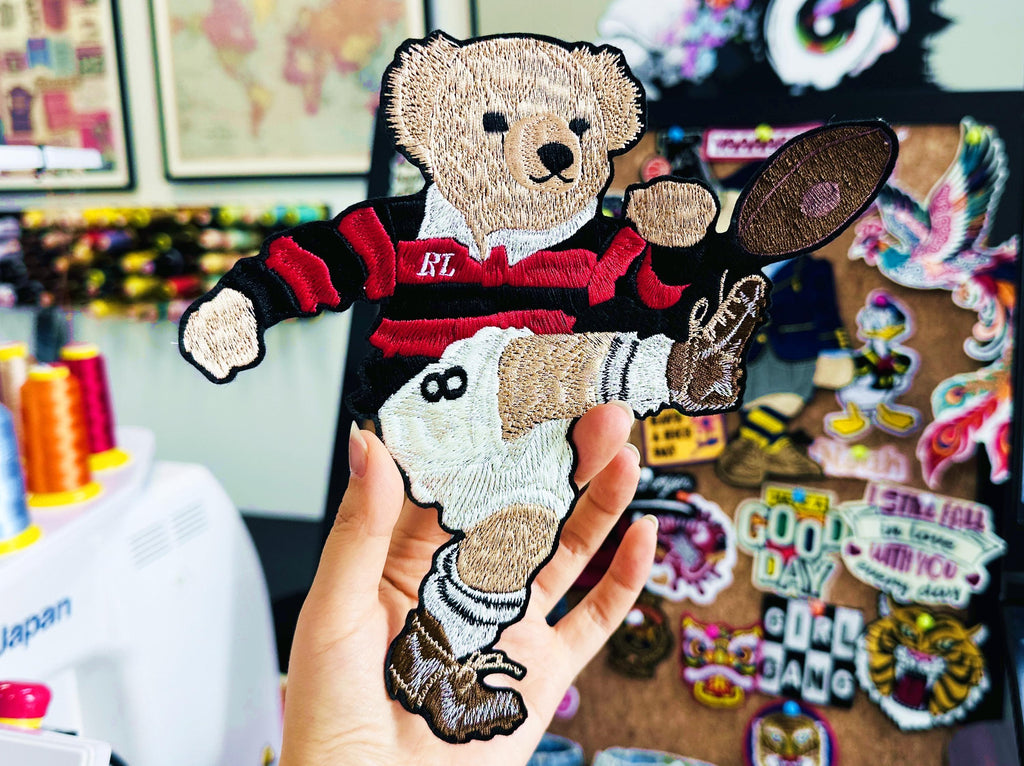 Embroidered Ralph Lauren Polo style Rugby Bear Patch – Sporty Applique for Jackets, Jumpers, Bags