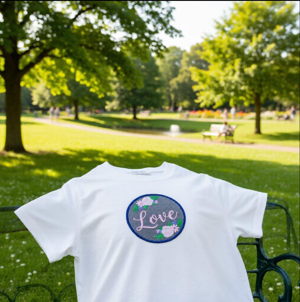 Floral Embroidery Patch | 'Love' Iron-On Applique on hoodies, cap, backpack