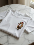 Custom Embroidered Bear T-Shirt | Guinness, Red Beanie, Plaid Scarf (Cotton)