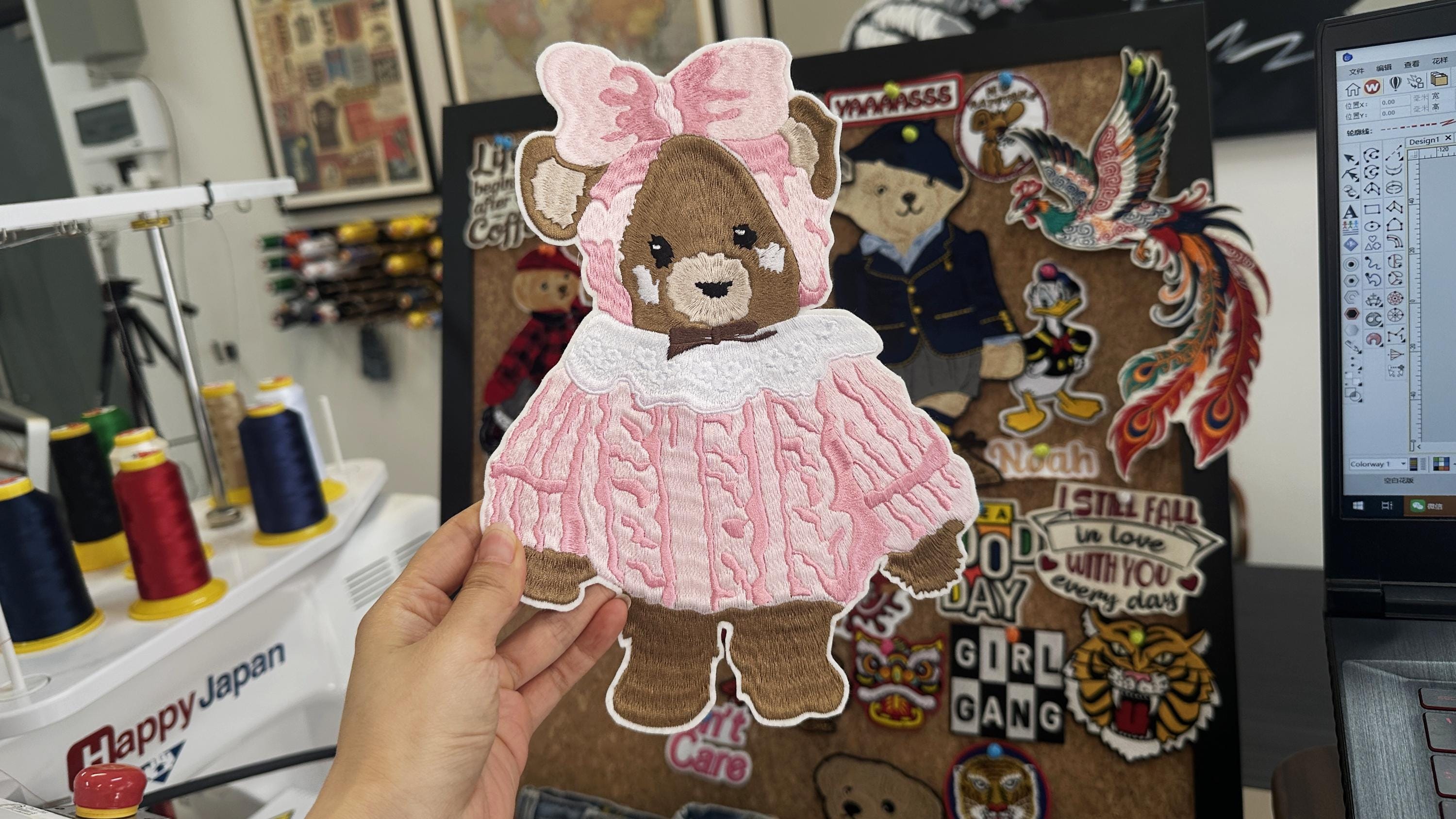 Hand Embroidered Teddy Bear Patch – Pink Frilly Baby Dress Applique (Sew On/Iron On)