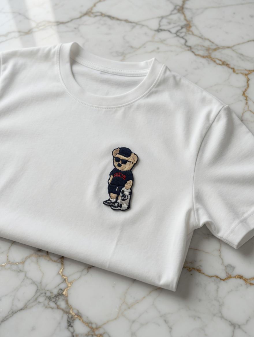 Custom Embroidered Skateboard Bear T-Shirt: Street Style Casual Tee