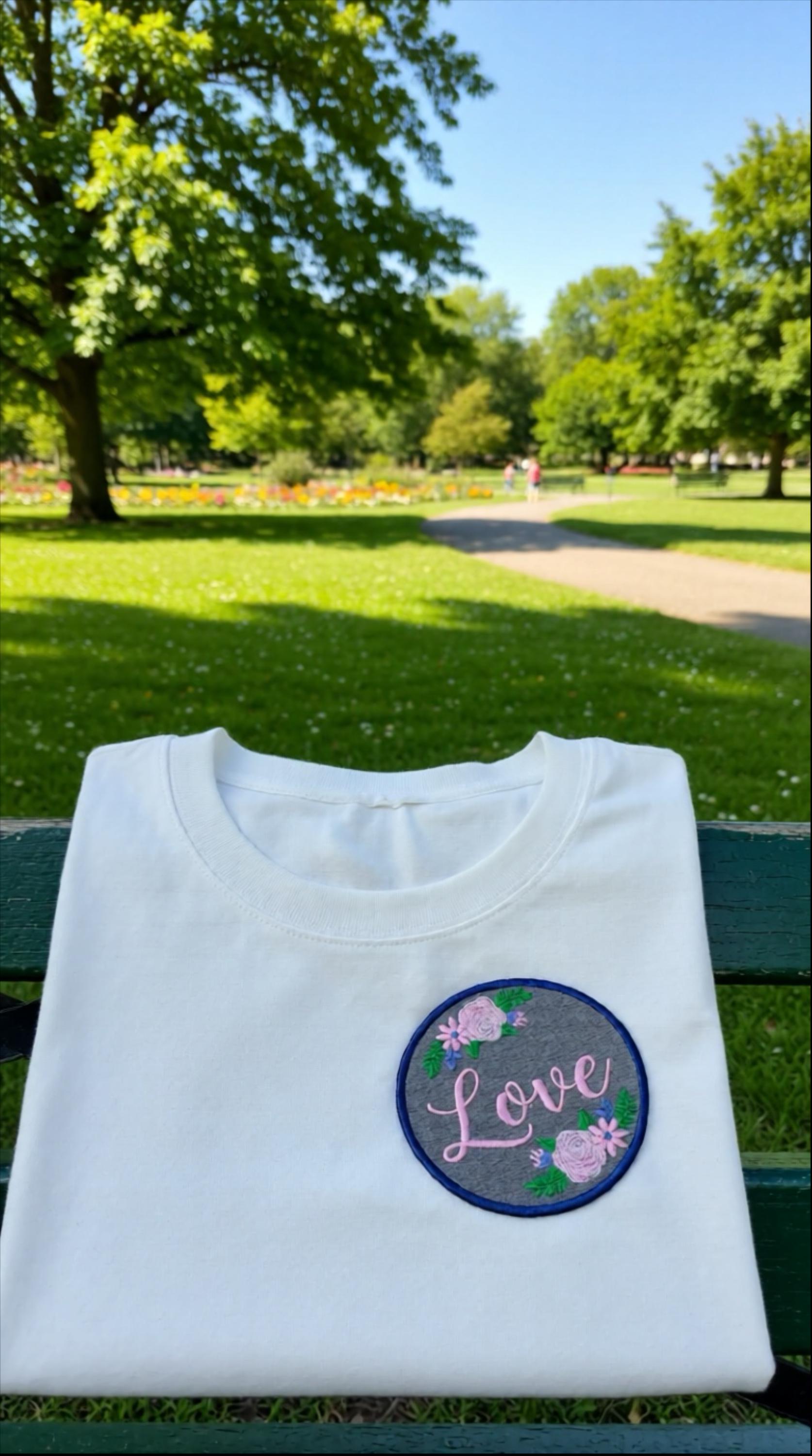 Floral Embroidery Patch | 'Love' Iron-On Applique on hoodies, cap, backpack