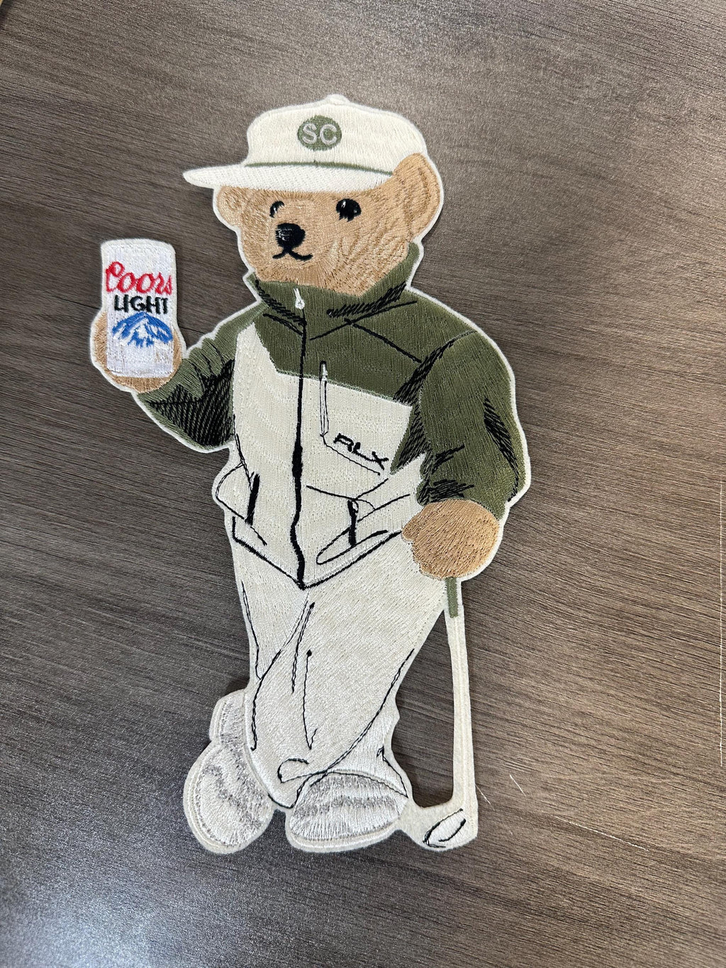 Monogram Hand Embroidered Ralph Lauren Polo style Golf Bear Patch – Cocktail Drink, Club, Personalized "A" Applique (Sew On/Iron On)
