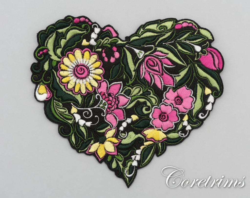 Floral Heart Patch – Intricate Hand Embroidery Sew On Badge