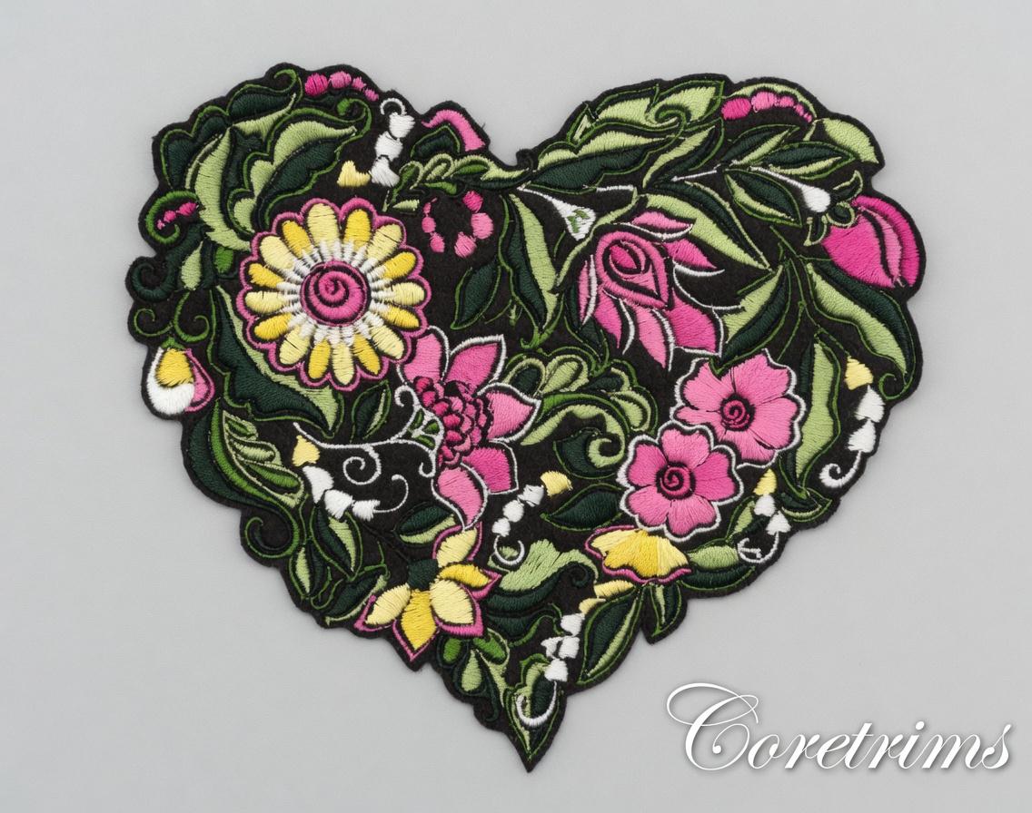Floral Heart Patch – Intricate Hand Embroidery Sew On Badge