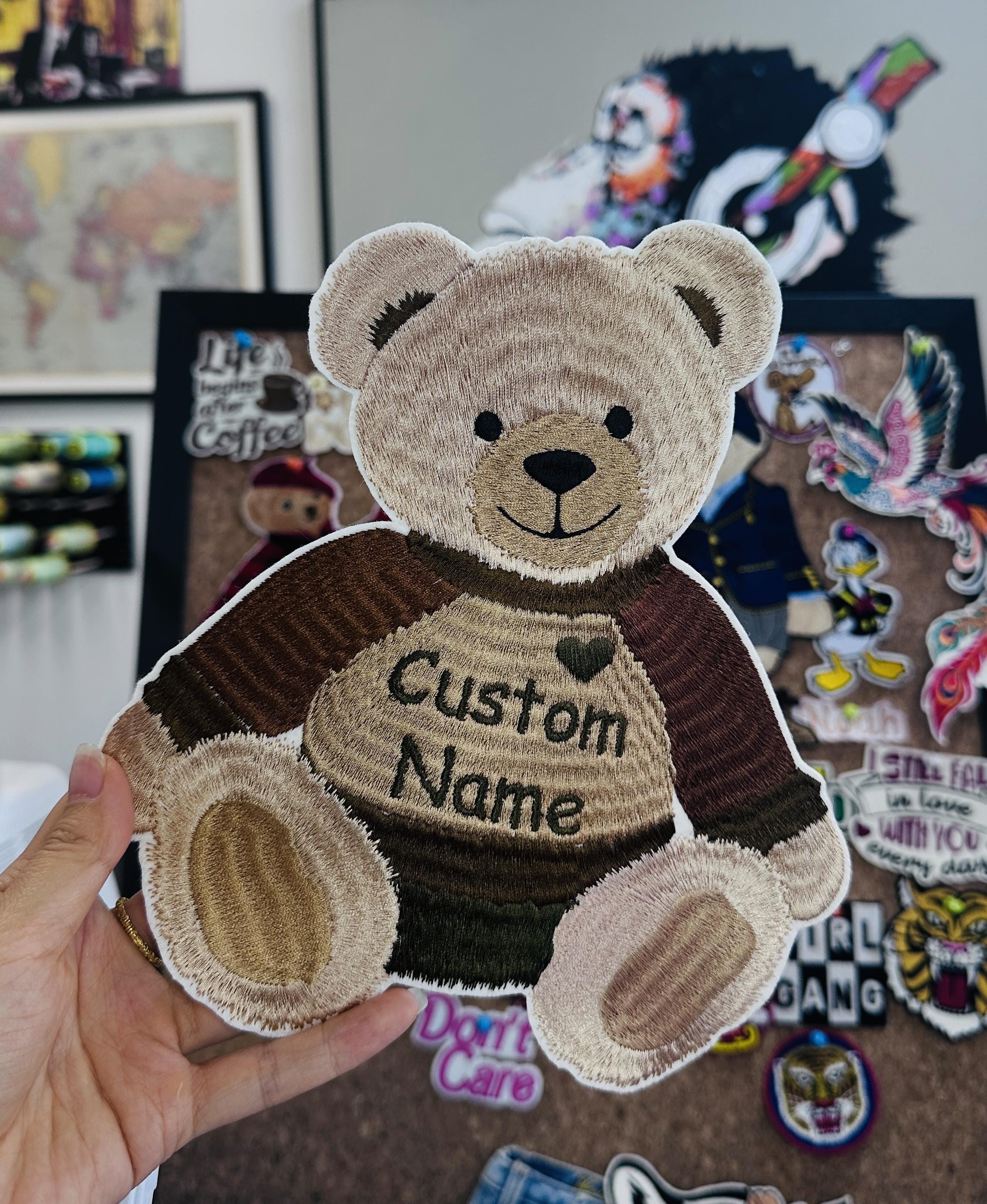Embroidered Teddy Bear Name Patch – Custom Applique, Iron On/Sew On