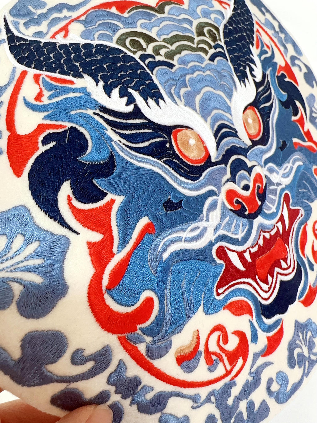 Embroidered jumperEmbroidered Chinese Dragon Patch – Fierce Blue Porcelain Waves, Sew/Iron On Badge