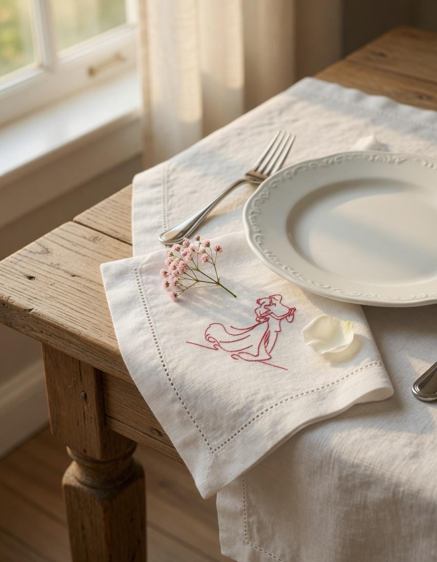 Embroidered Linen Napkins | Romantic Dancing Couple Design, Wedding Anniversary Elegance Set of 2 pcs