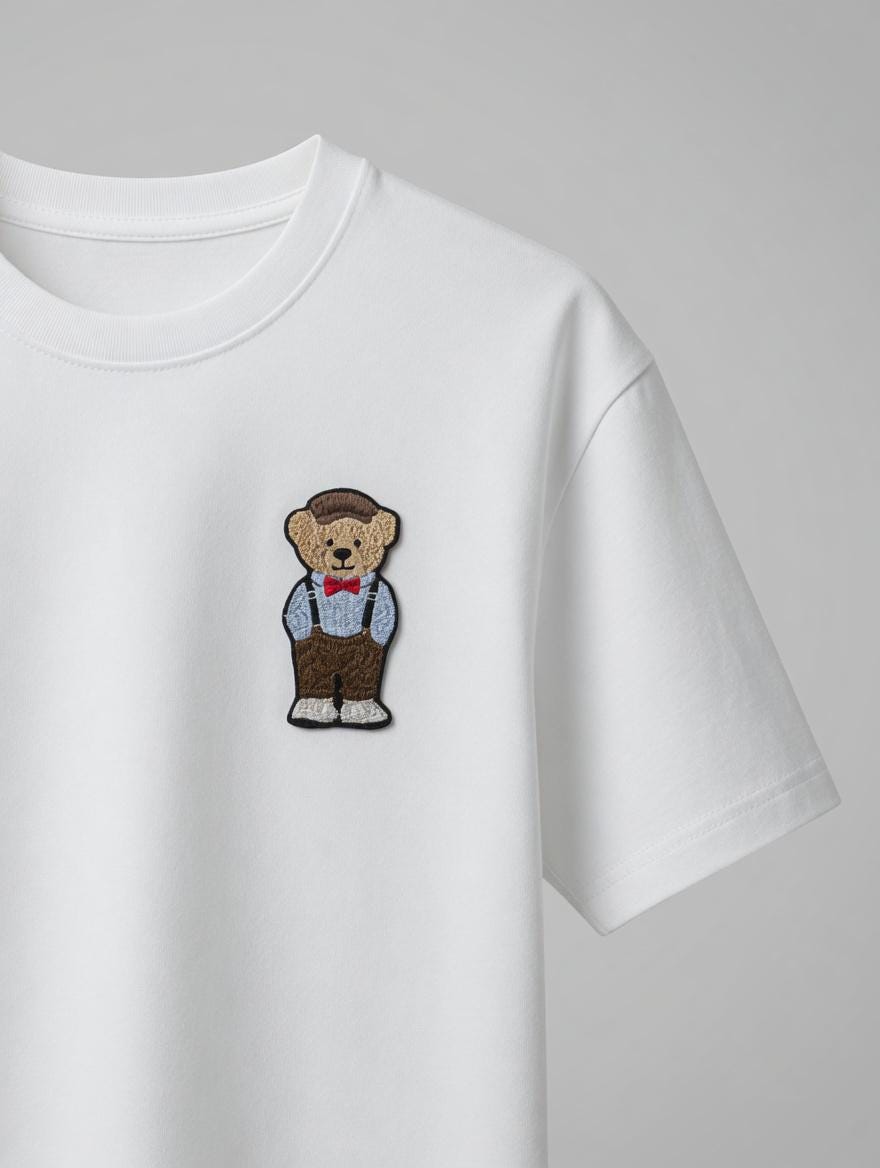 Embroidered Teddy Bear T-Shirt | Dapper Bear with Bow Tie, Suspenders (Cotton)