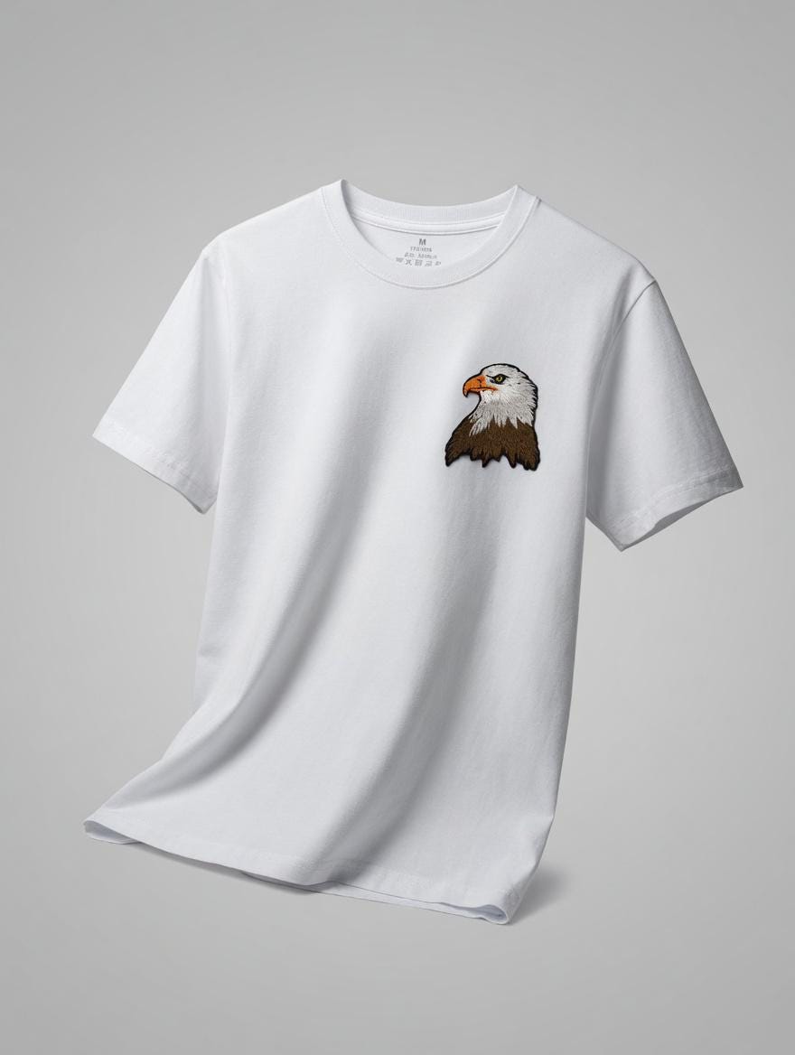 July 4 Independence Day Gift Custom Embroidered Bald Eagle Cotton T-Shirt