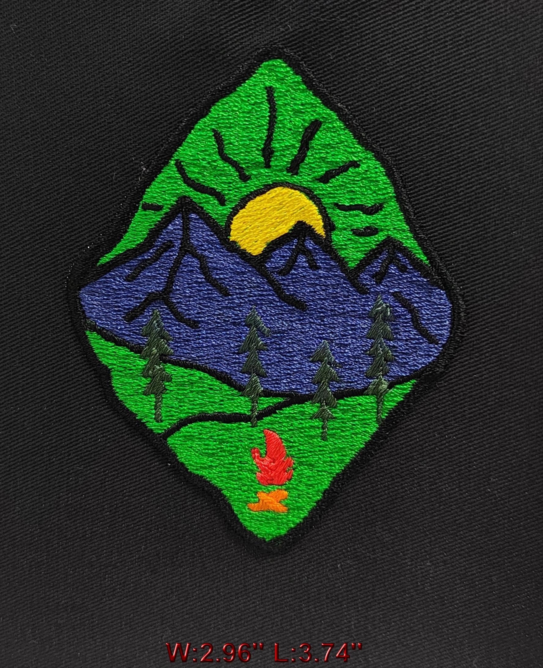 Custom Embroidered Mountain Scene Patch: Iron-On, Sew-On