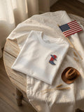 July 4 Independence Day Gift Embroidered American Flag Cowboy Boot T-Shirt | Patriotic Western Tee