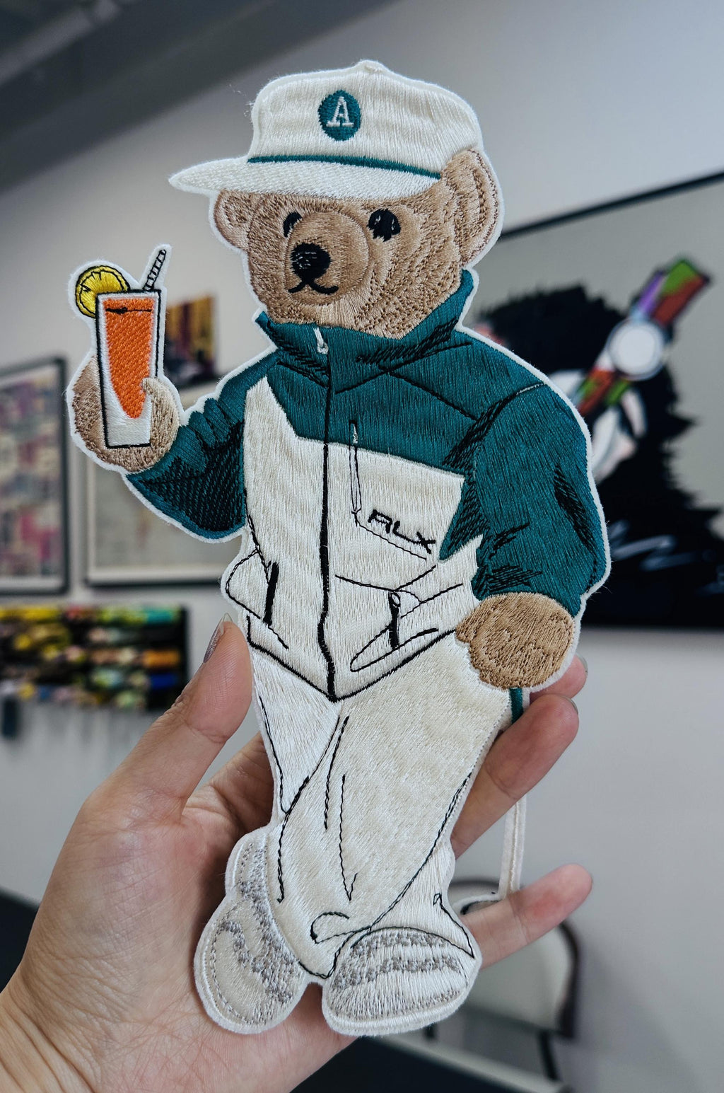 Monogram Hand Embroidered Ralph Lauren Polo style Golf Bear Patch – Cocktail Drink, Club, Personalized "A" Applique (Sew On/Iron On)
