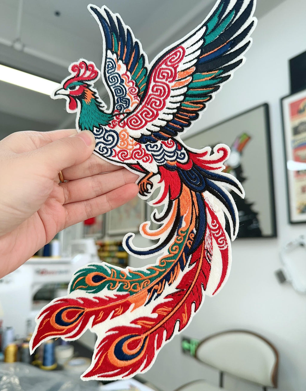 Large Phoenix Rising Embroidered Iron On Patch: Chinese Style Applique