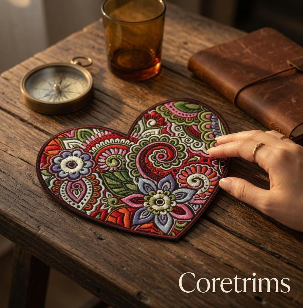 Floral Heart Patch – Intricate Hand Embroidery Sew On Badge