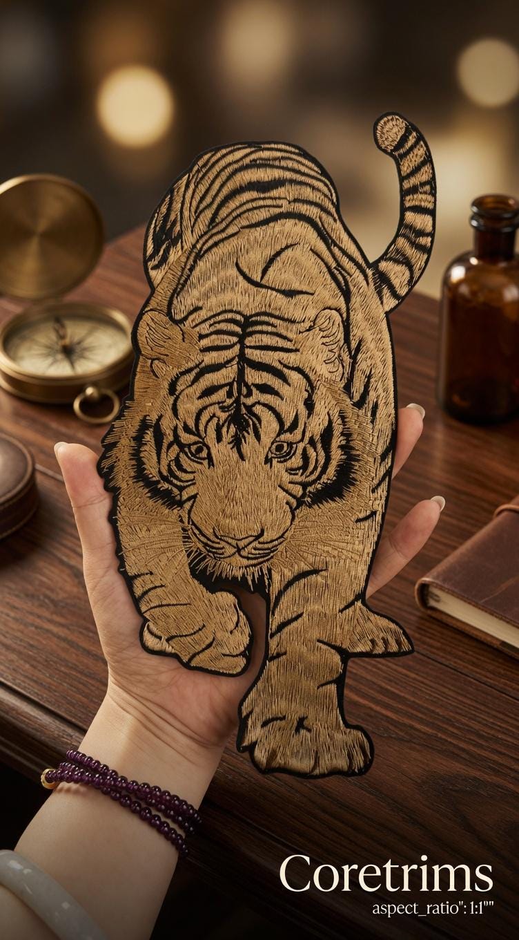 Large Fierce Tiger Embroidered Patch – Full Body Tiger Design Statement Piece Iron-On Sew-On