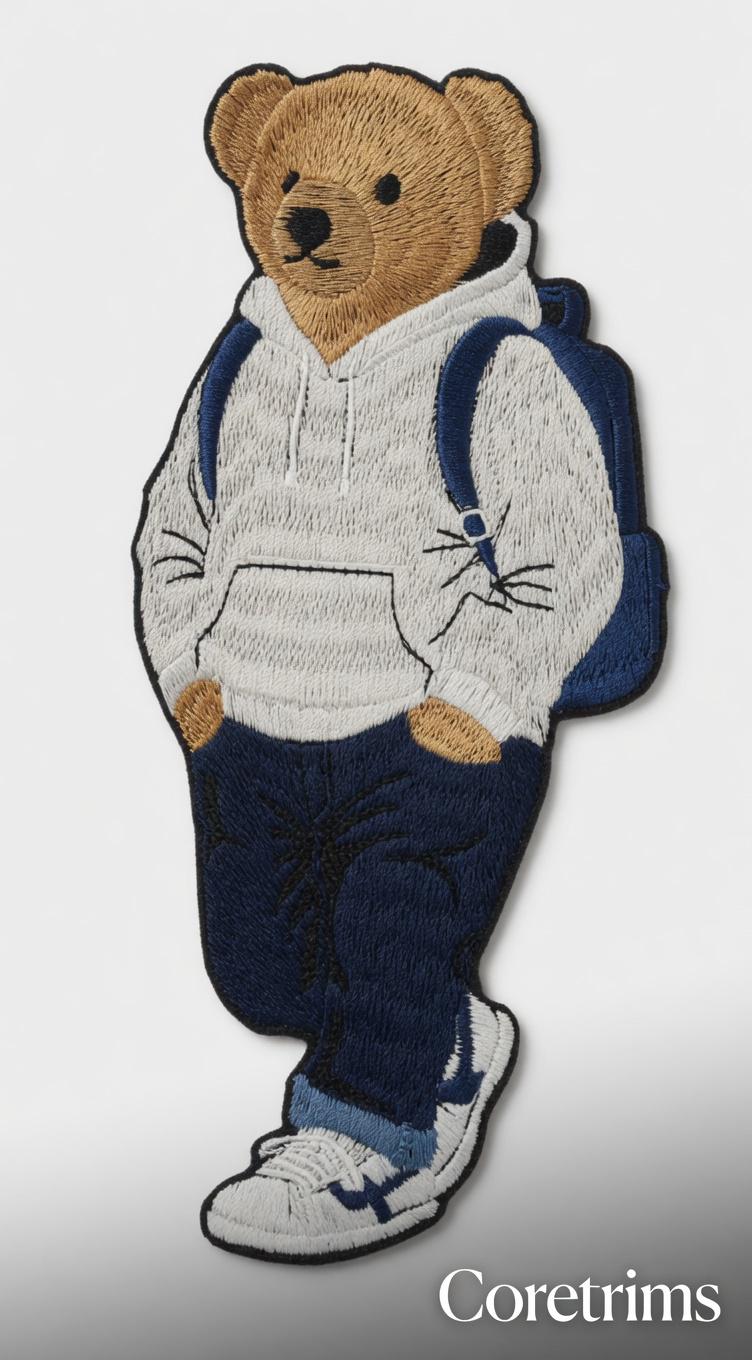 Monogram Embroidered Bear with Backpack Patch – Casual Street Style Appliqué