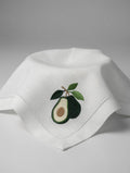 Embroidered Linen Napkin | Avocado with Leaves, Hemstitch Border, Beach Theme Table Decor