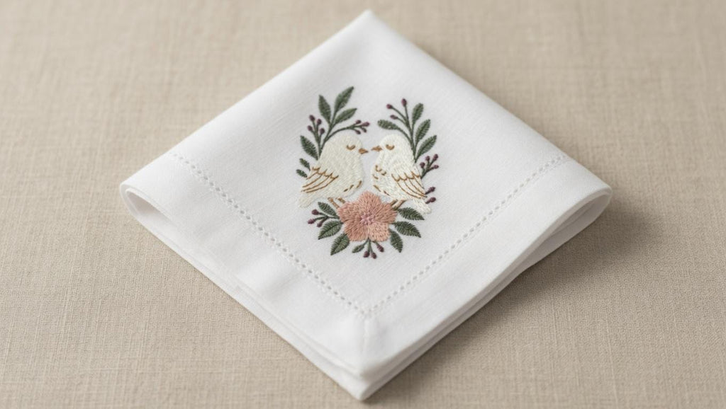 Embroidered Lovebirds Linen Napkin | Wedding Anniversary Couple Gift Set of 2 pcs