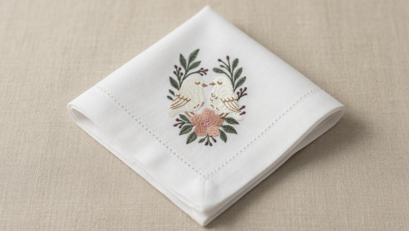 Embroidered Lovebirds Linen Napkin | Wedding Anniversary Couple Gift Set of 2 pcs
