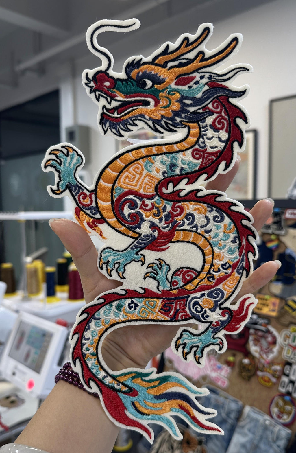 Embroidered Chinese Dragon Patch – Bright Scales, Flames, Sew On Applique