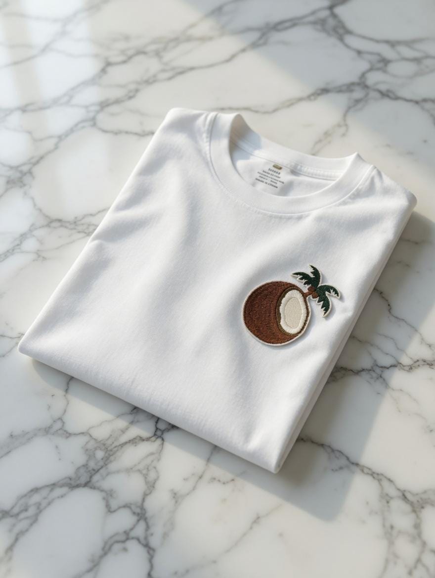 Embroidered Coconut Palm Tree T-Shirt | Tropical Summer Beach Tee | Soft Cotton