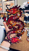 Embroidered Chinese Dragon Patch – Bright Scales, Flames, Sew On Applique
