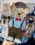 Hand Embroidered Gentleman Bear Patch – RL Polo Style, Bow Tie, Suspenders (Sew-On/Iron-On)