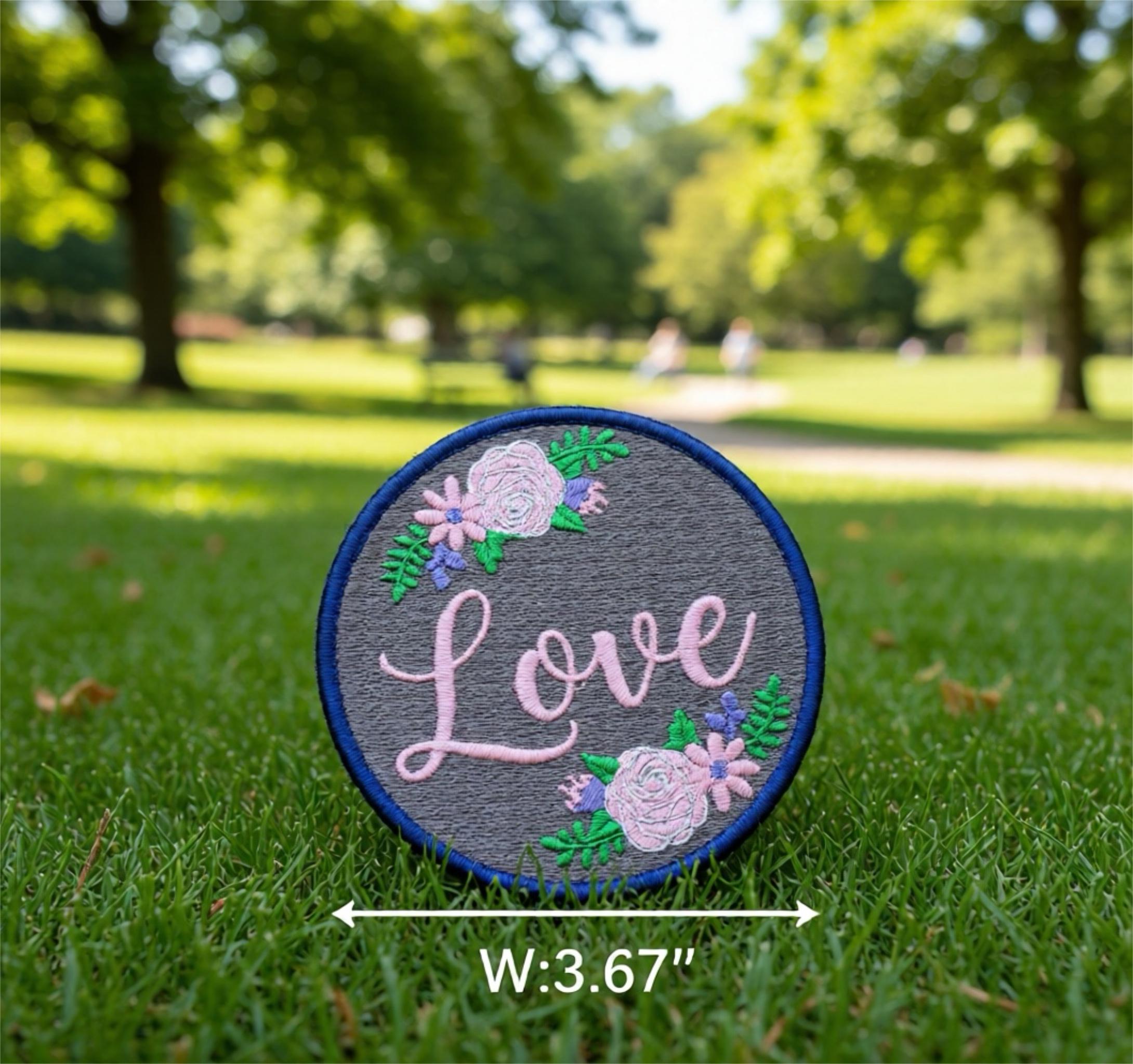 Floral Embroidery Patch | 'Love' Iron-On Applique on hoodies, cap, backpack