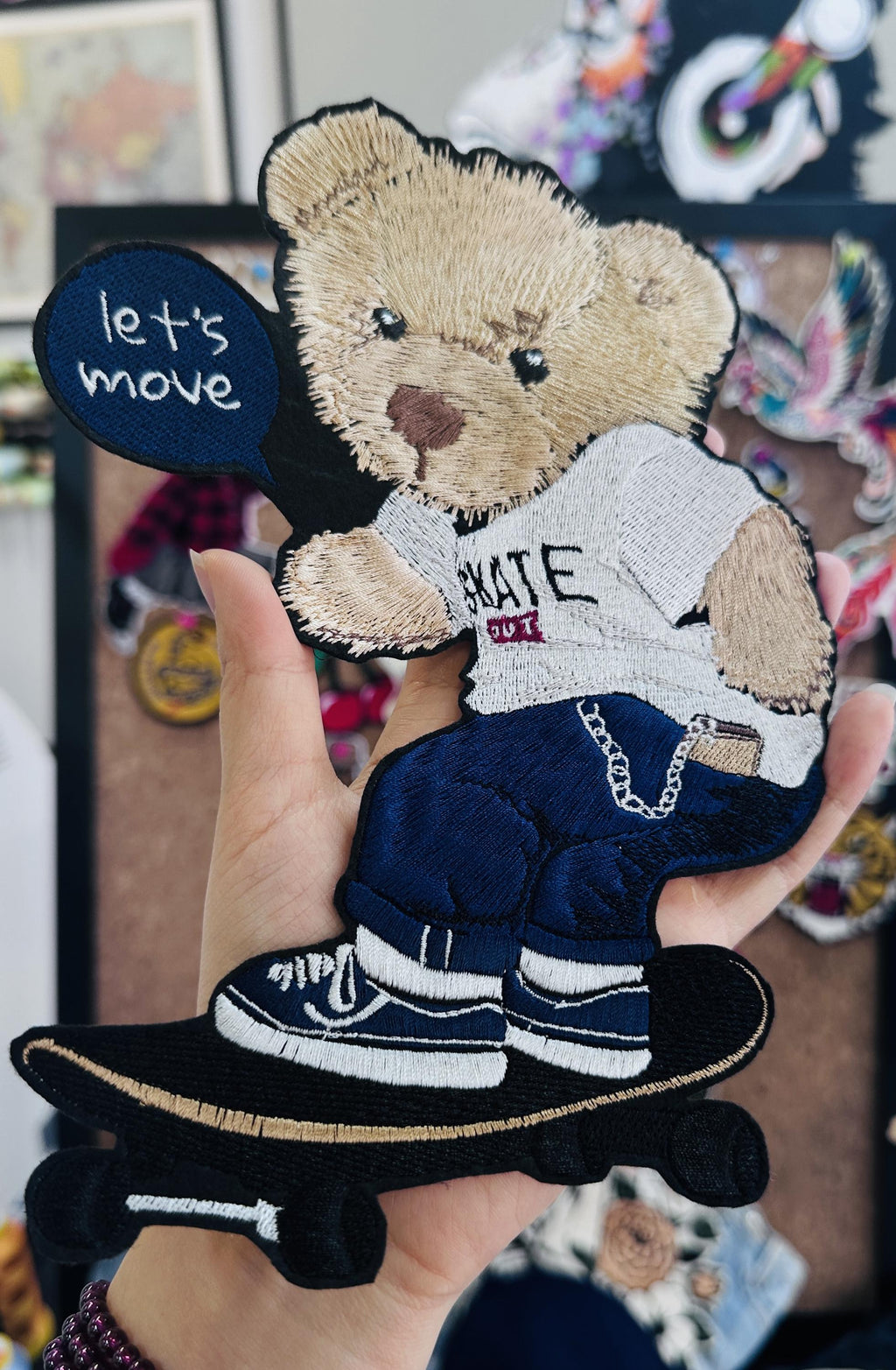 Embroidered Teddy Bear Patch – Skater Applique (Iron On/Sew)