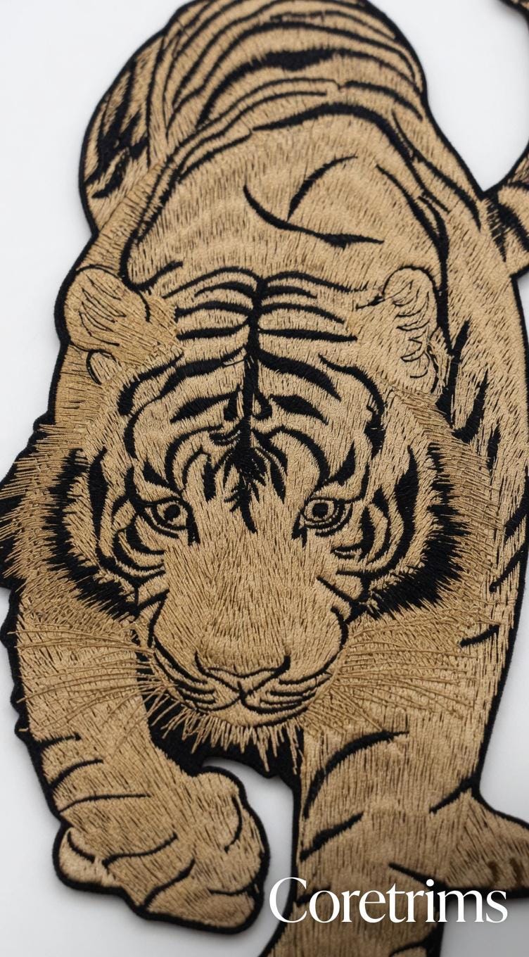 Large Fierce Tiger Embroidered Patch – Full Body Tiger Design Statement Piece Iron-On Sew-On
