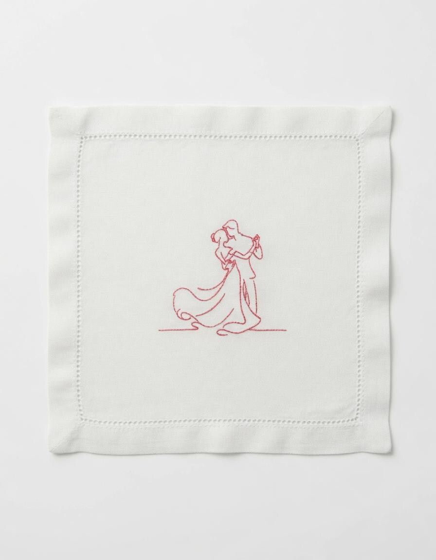 Embroidered Linen Napkins | Romantic Dancing Couple Design, Wedding Anniversary Elegance Set of 2 pcs