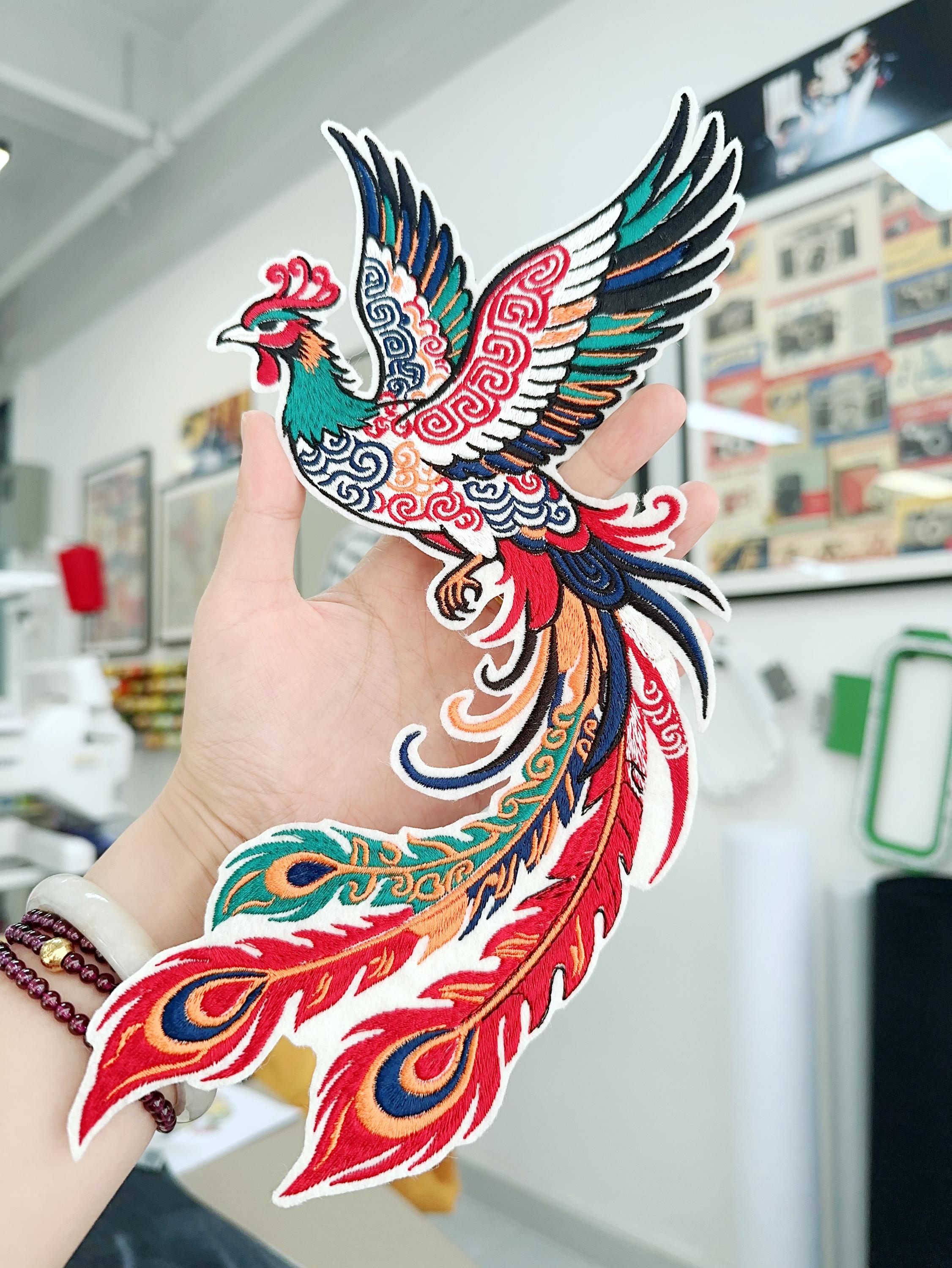 Large Phoenix Rising Embroidered Iron On Patch: Chinese Style Applique