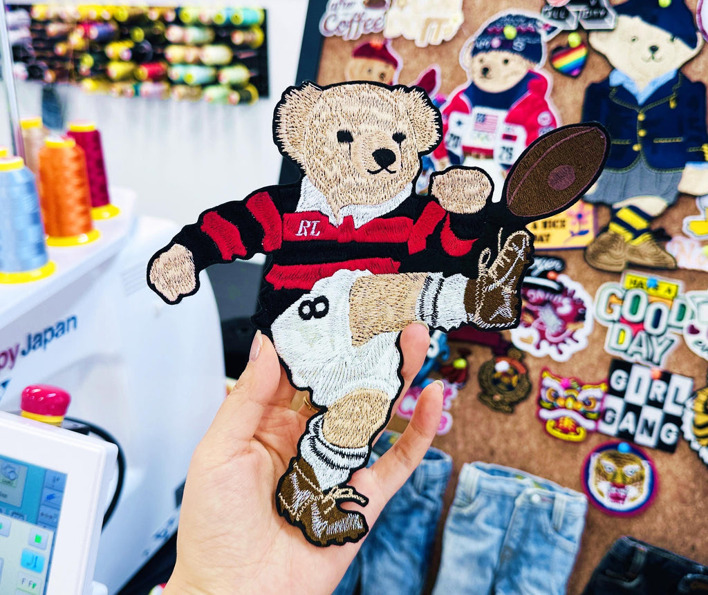 Embroidered Ralph Lauren Polo style Rugby Bear Patch – Sporty Applique for Jackets, Jumpers, Bags