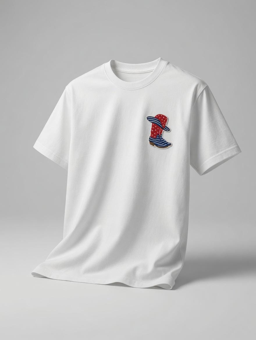 July 4 Independence Day Gift Embroidered American Flag Cowboy Boot T-Shirt | Patriotic Western Tee