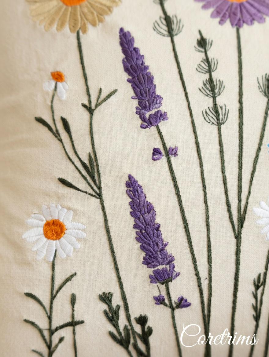 Artistic Embroidered Pillow - Hand Embroidered Brown Velvet Cushion, Unique Home Accent