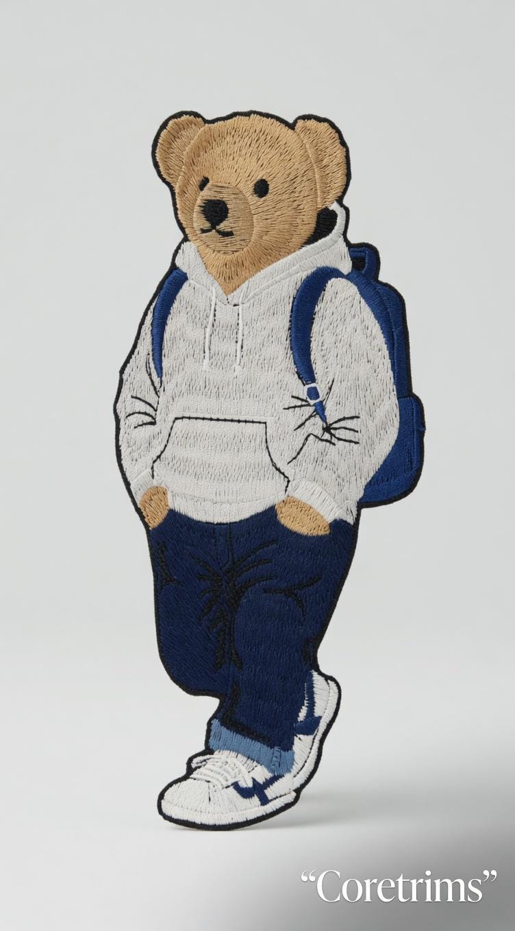 Monogram Embroidered Bear with Backpack Patch – Casual Street Style Appliqué