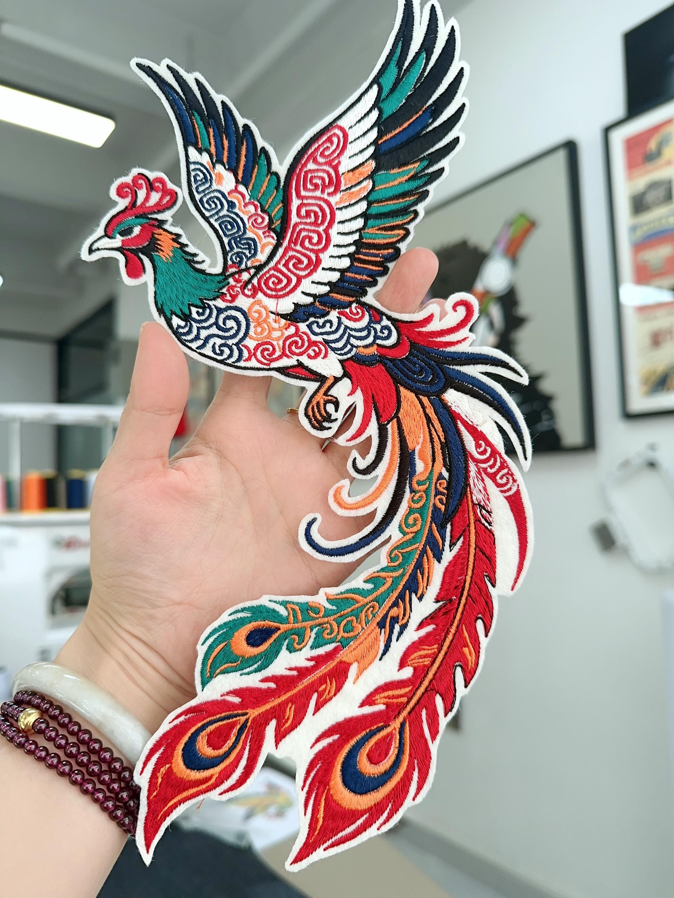 Large Phoenix Rising Embroidered Iron On Patch: Chinese Style Applique