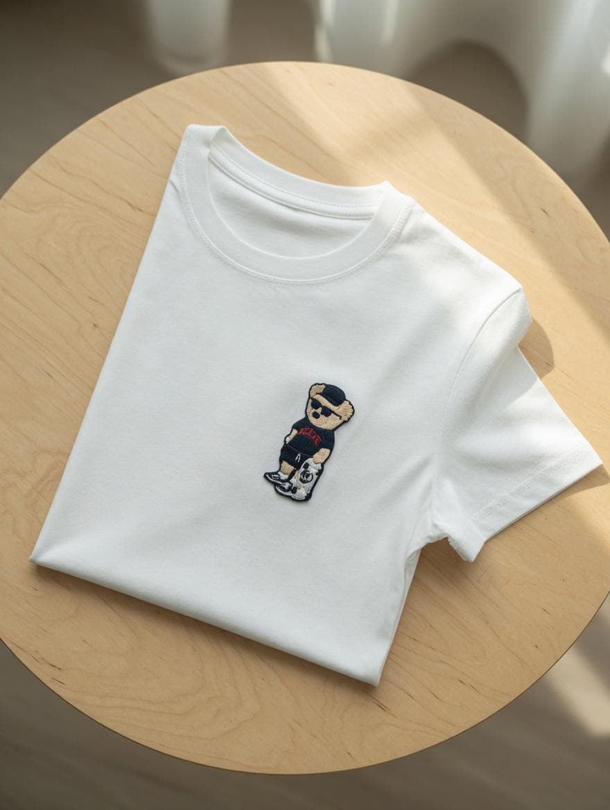 Custom Embroidered Skateboard Bear T-Shirt: Street Style Casual Tee