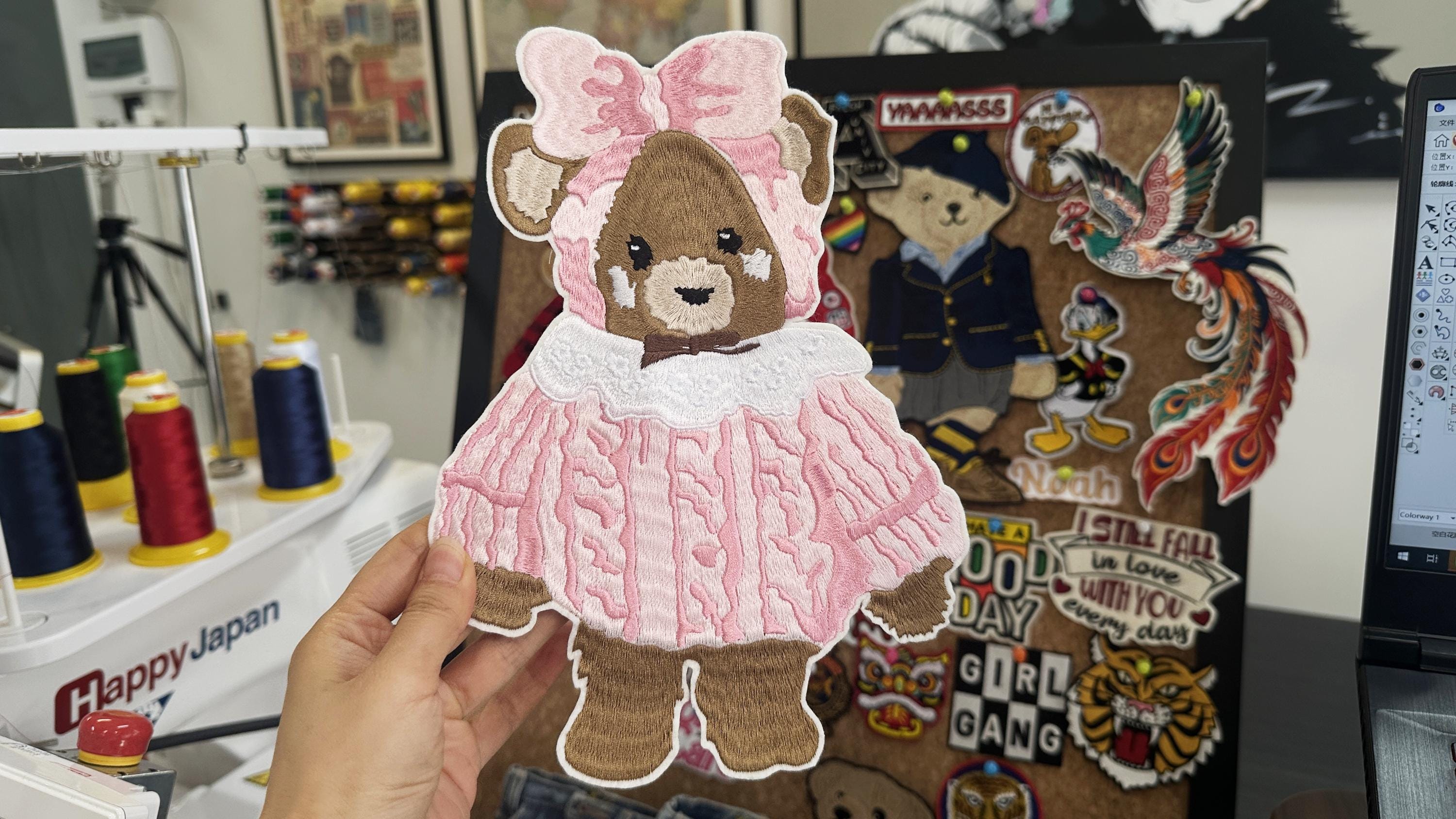 Hand Embroidered Teddy Bear Patch – Pink Frilly Baby Dress Applique (Sew On/Iron On)
