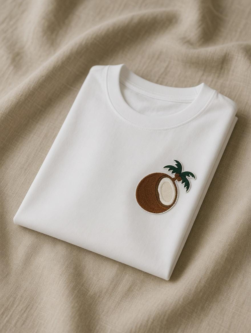 Embroidered Coconut Palm Tree T-Shirt | Tropical Summer Beach Tee | Soft Cotton