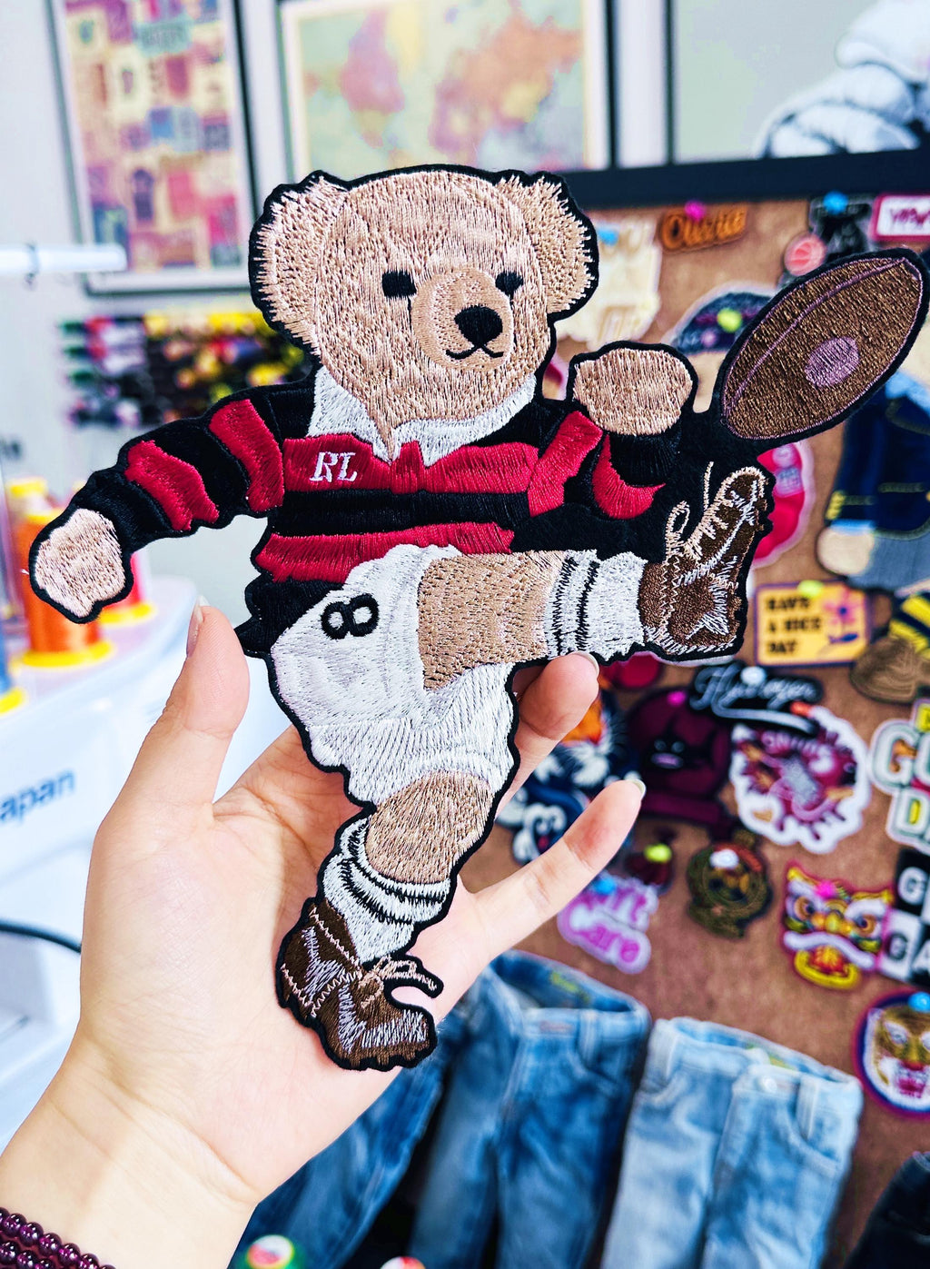 Embroidered Ralph Lauren Polo style Rugby Bear Patch – Sporty Applique for Jackets, Jumpers, Bags