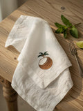 Embroidered Coconut Linen Napkin | Beach Theme Hemstitch Table Decor