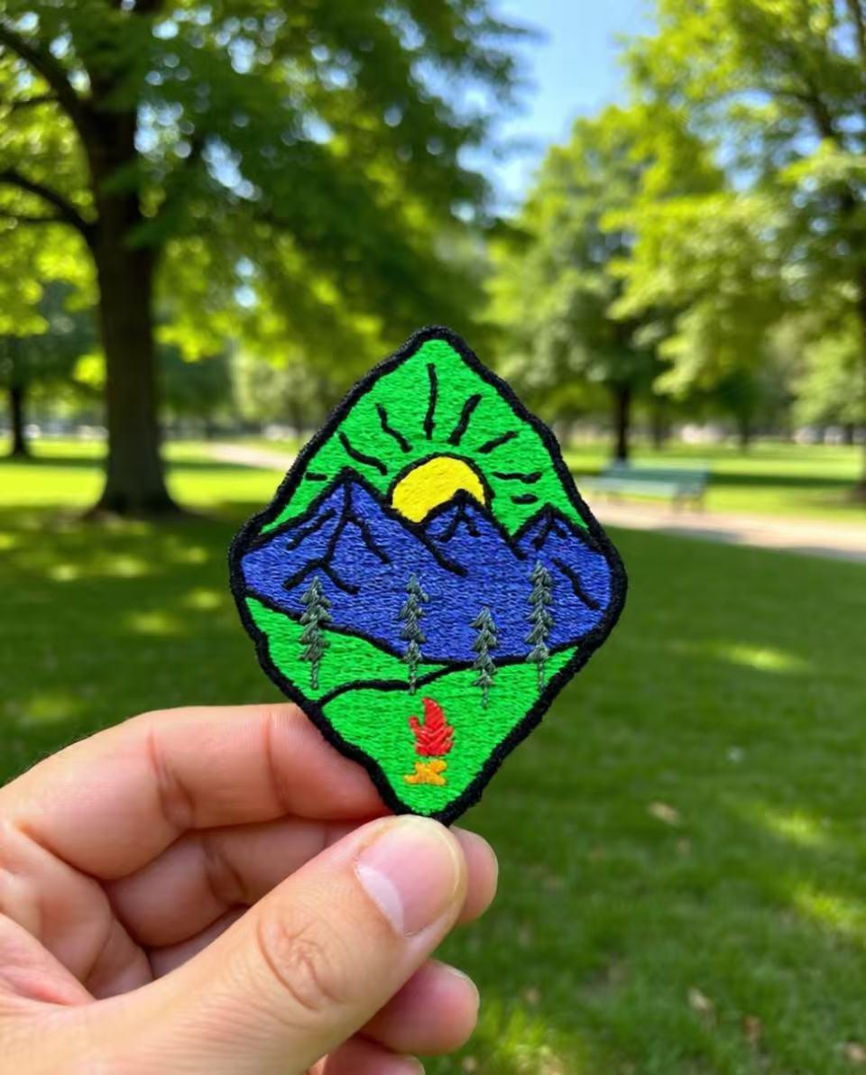 Custom Embroidered Mountain Scene Patch: Iron-On, Sew-On
