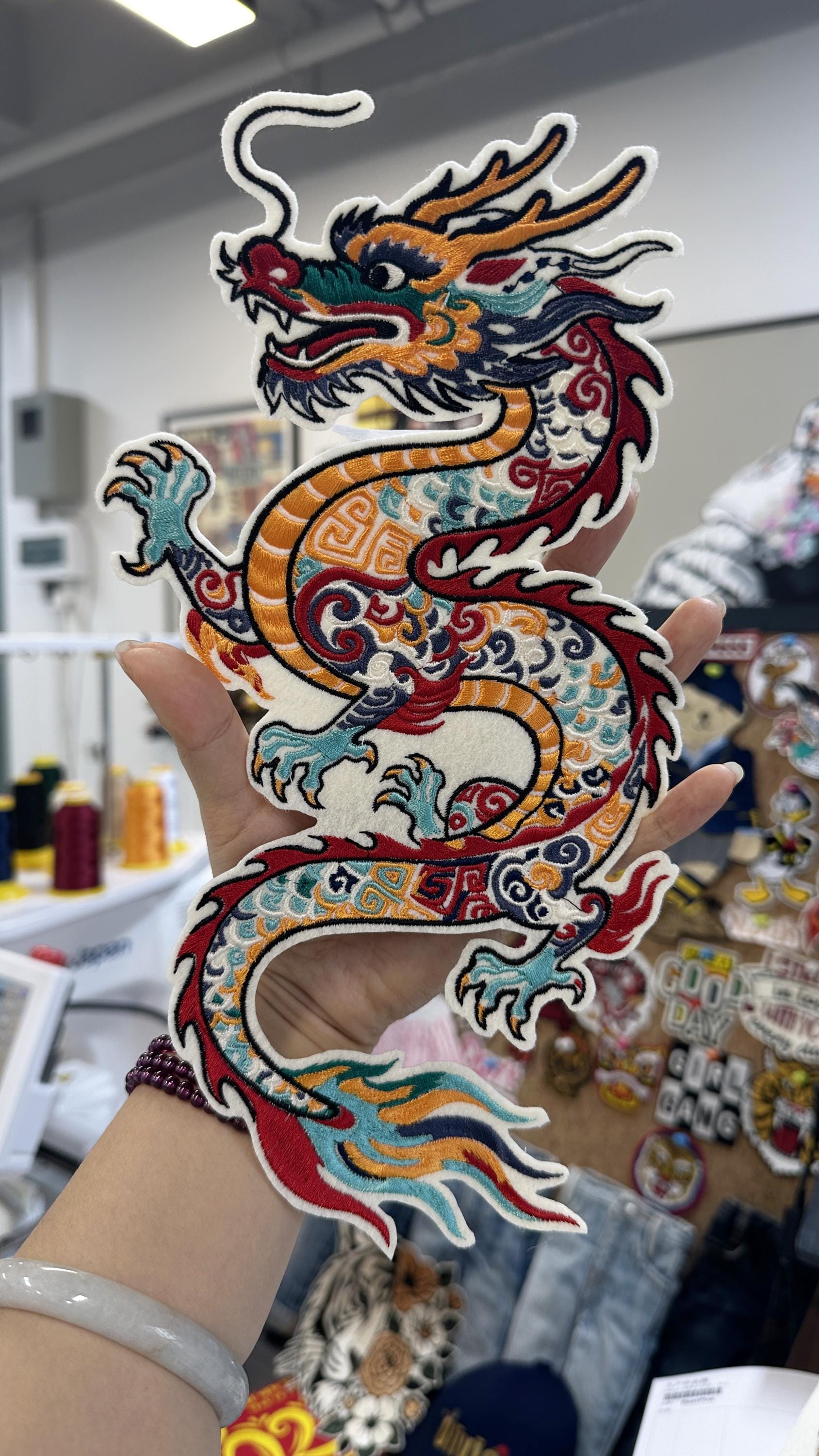 Embroidered Chinese Dragon Patch – Bright Scales, Flames, Sew On Applique