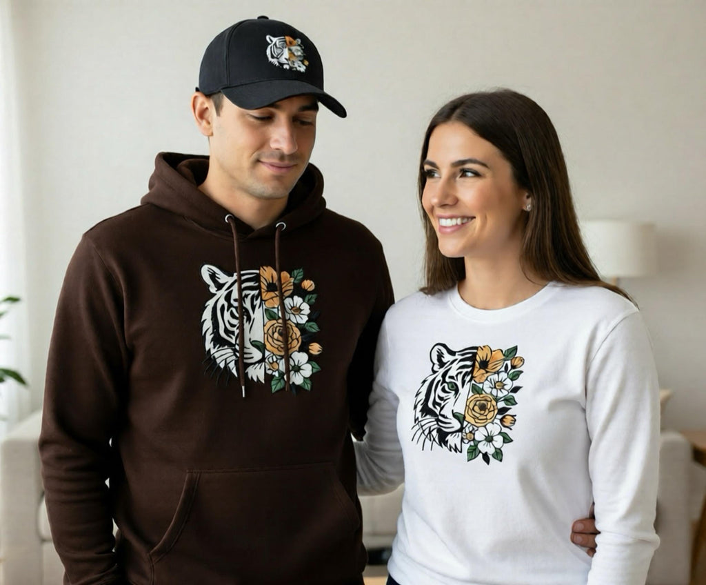 Embroidered Tiger Floral Sweatshirt / hoodie ,  Sepecial Day's Gift / Couple Hoodies