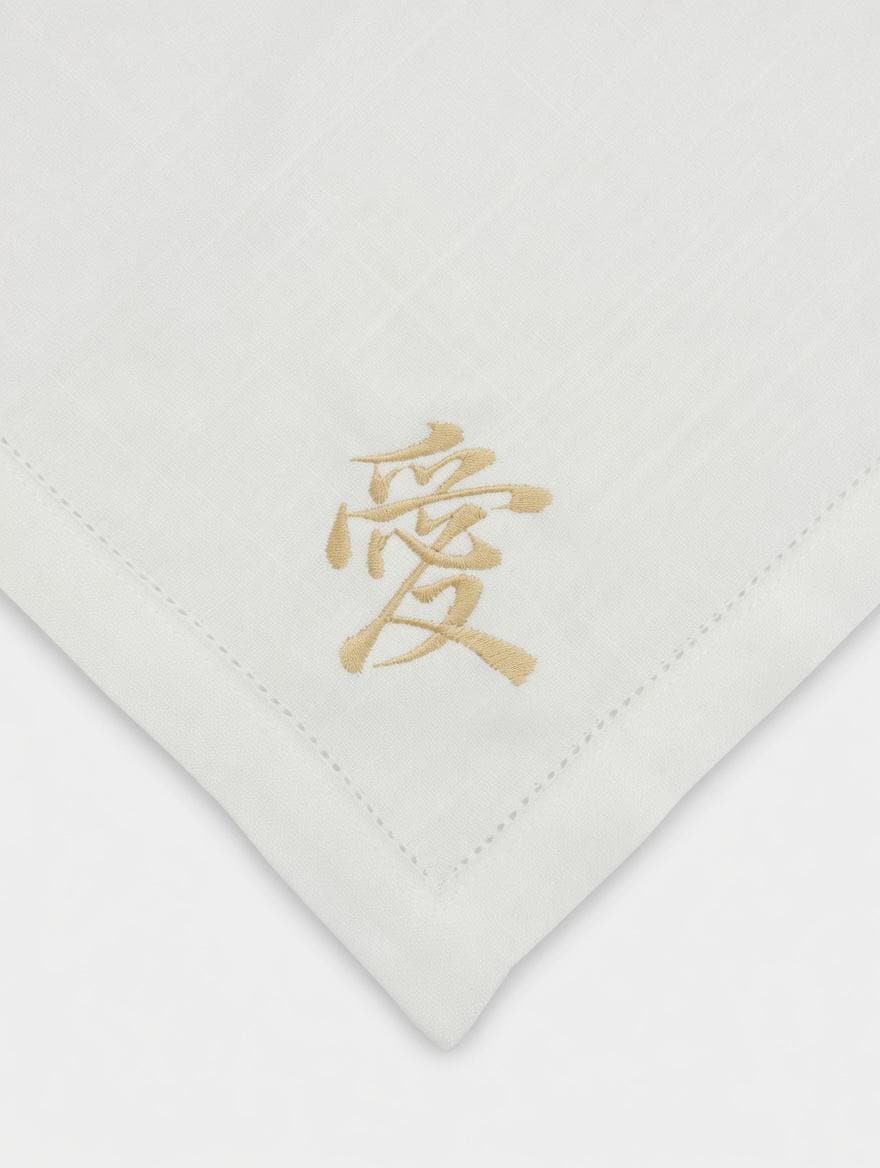 Set of 2 Embroidered Linen Napkins | Gold Chinese Character "愛" (Love) | Wedding Table Decor