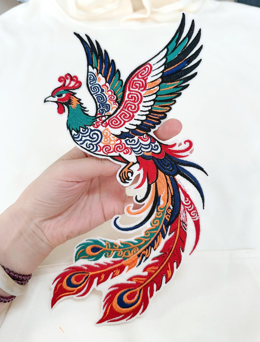 Large Phoenix Rising Embroidered Iron On Patch: Chinese Style Applique