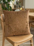 Artistic Embroidered Pillow - Hand Embroidered Brown Velvet Cushion, Unique Home Accent